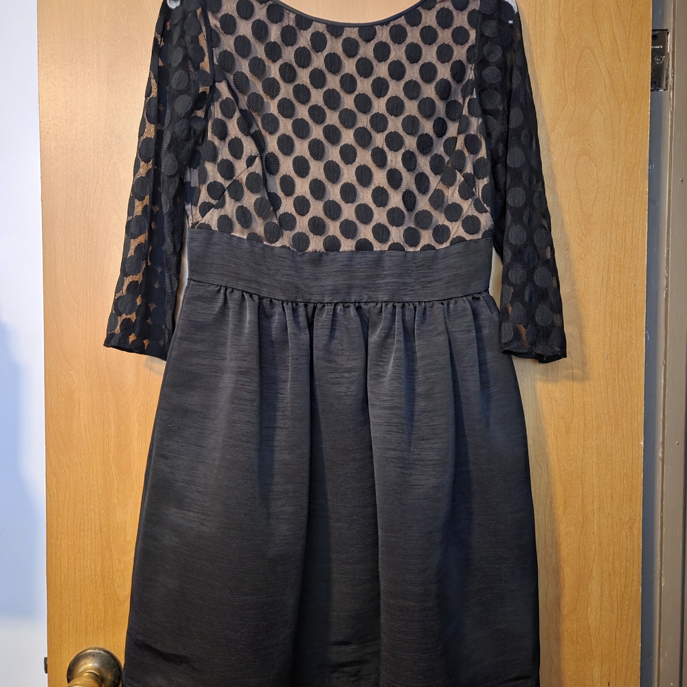 ELIZA J  Black  Polka Dot With Lace Midi Dress Size 8